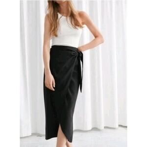 NWT & Other Stories Stockholm Black Midi Wrap Skirt Tie Waist Midi Length Sz 4